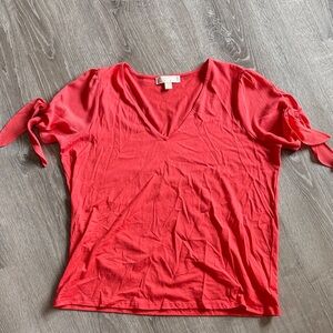 Michael Kors Vibrant Red V-Neck Blouse